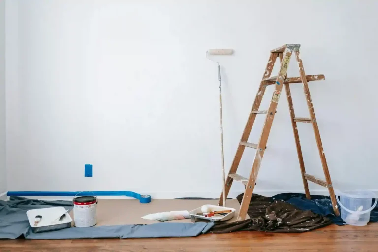 Room painting supplies with ladder ready
