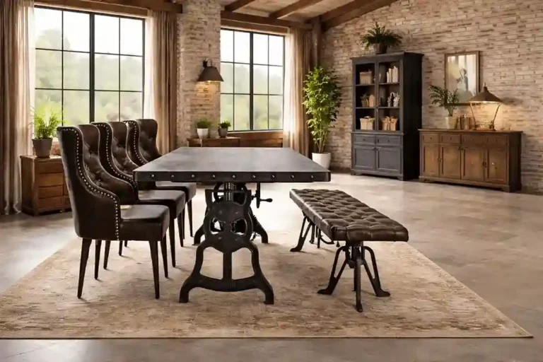 Industrial dining room with leather seating