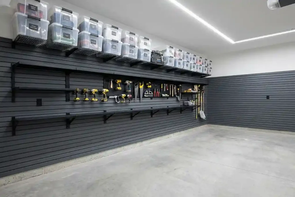 organized-garage-with-shelves,-tools,-and-storage-boxes-neatly-arranged.